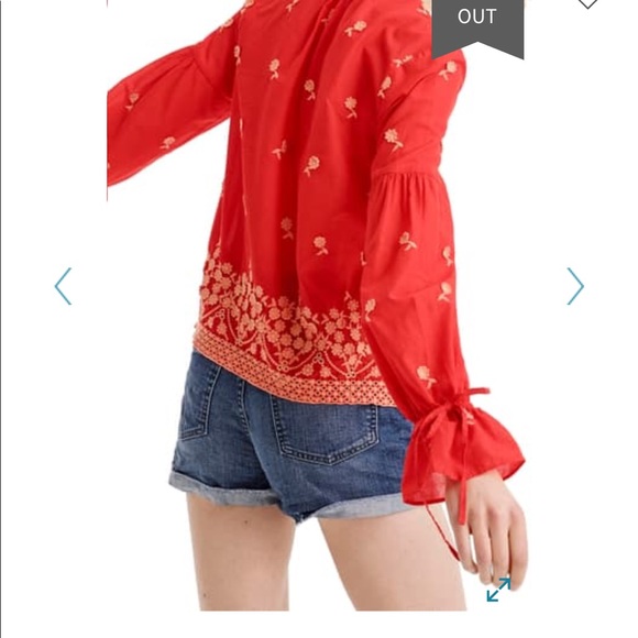 NWT J.Crew Red Embroidered Popover Blouse - Picture 3 of 4
